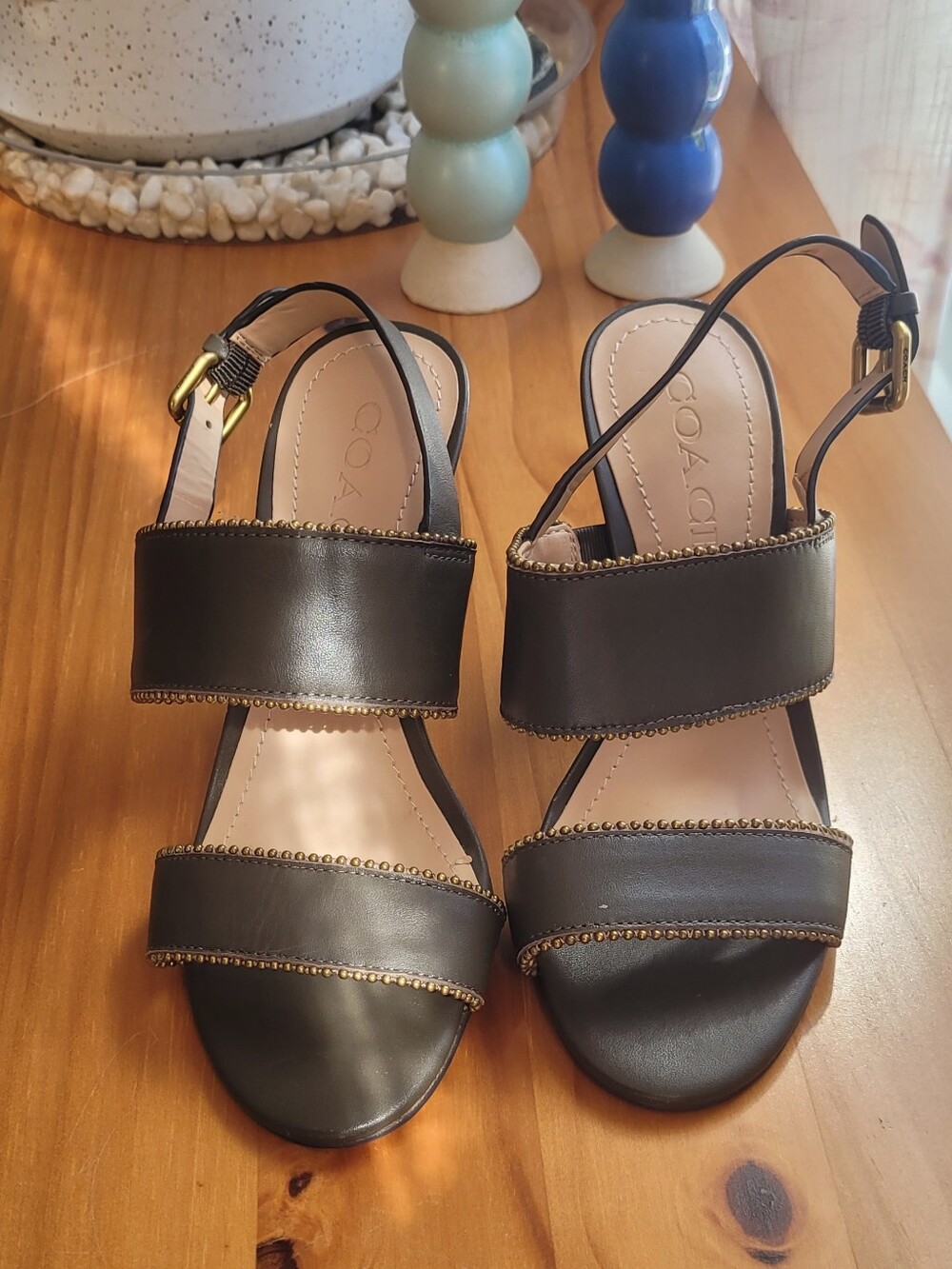 Coach Rylie Leather Beadchain Slingback Block Heel Sandals - Size 5